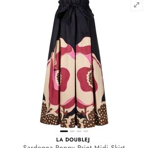LA DoubleJ Black and Pink Poppy Print Midi Skirt